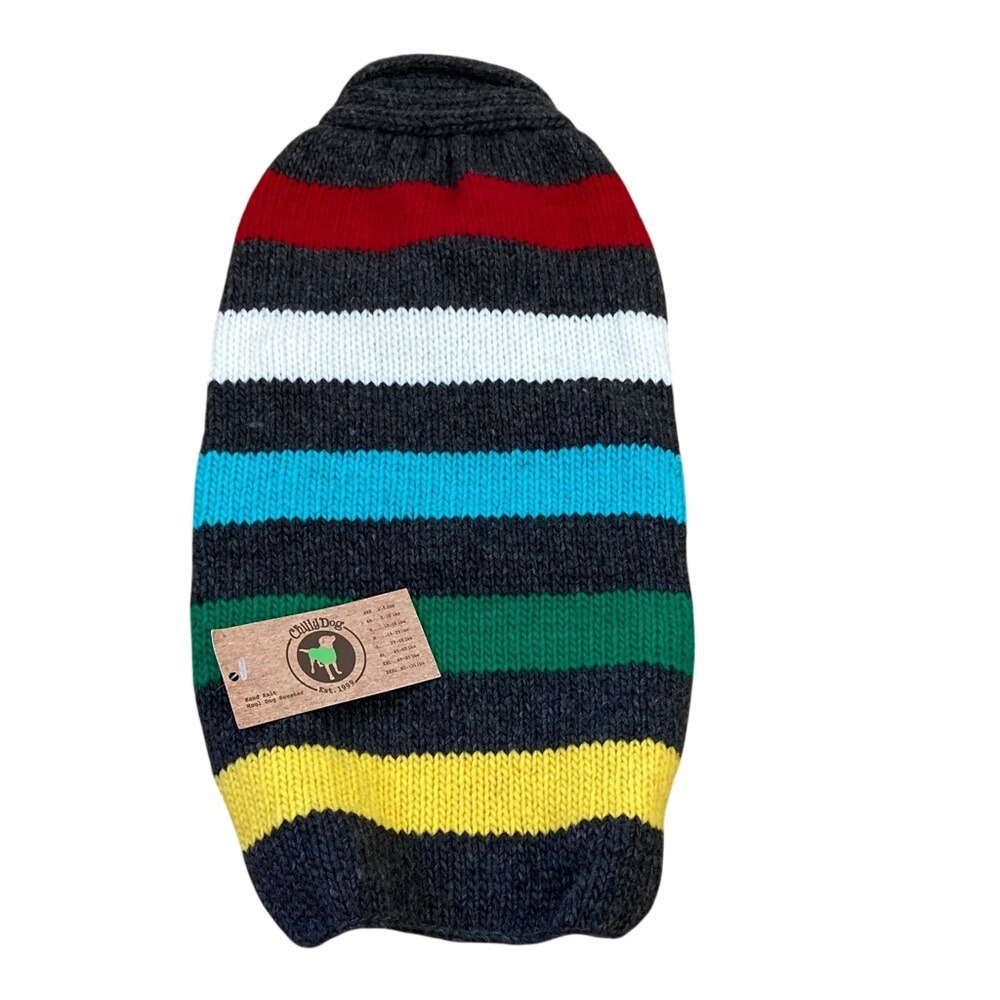 Chilly Dog Hand‎ Knit Wool Dog Sweater Colorful Stripes Pullover Medium NWT